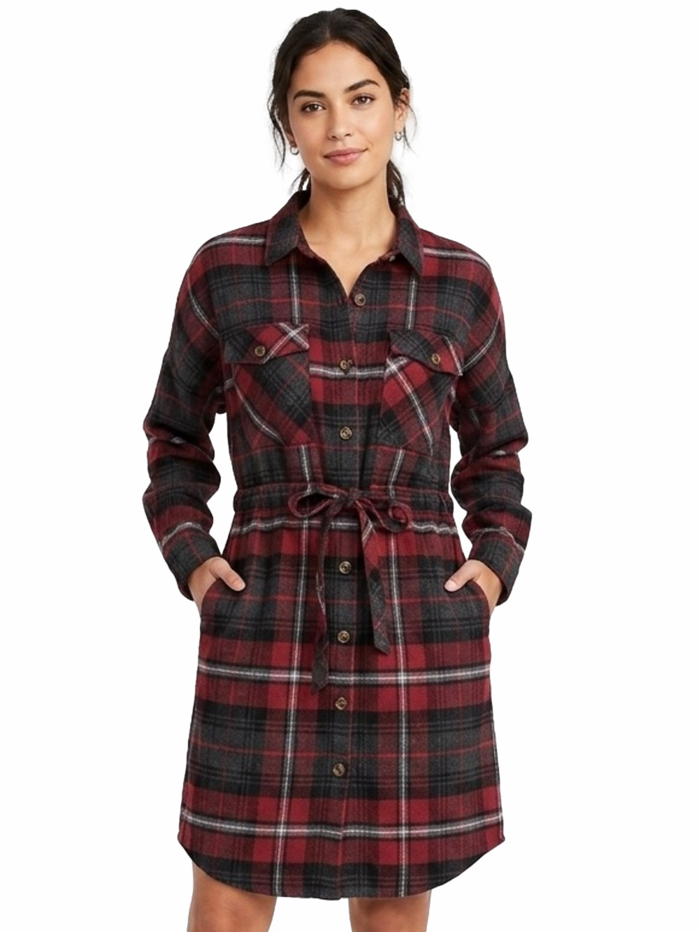 Ci Sono Plaid Collection Flannel Button Front Belted Shirt Dress XL BRAND NEW